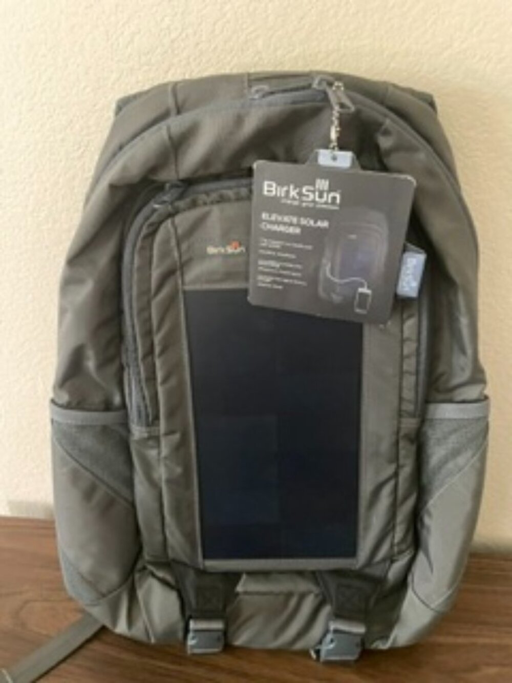 BirkSun grey and orange solar backpack
